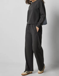 Lilla P Chambray Pleat Back Pullover in black - women's long sleeve top - detail view