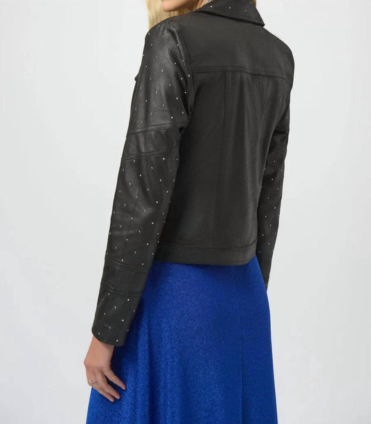 Joseph Ribkoff - Embellished Faux Leather Moto Jacket