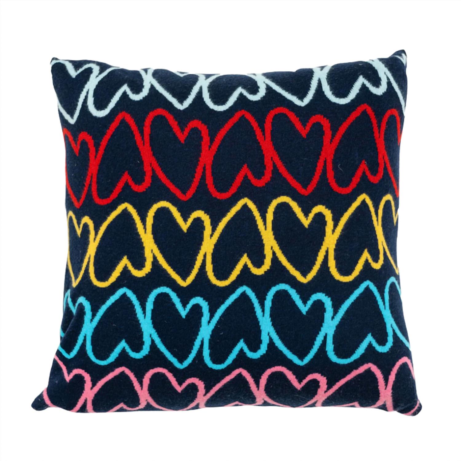 KERRI ROSENTHAL Imperfect Heart Stripe Knit Cashmere Pillow in multi color - item - detail view