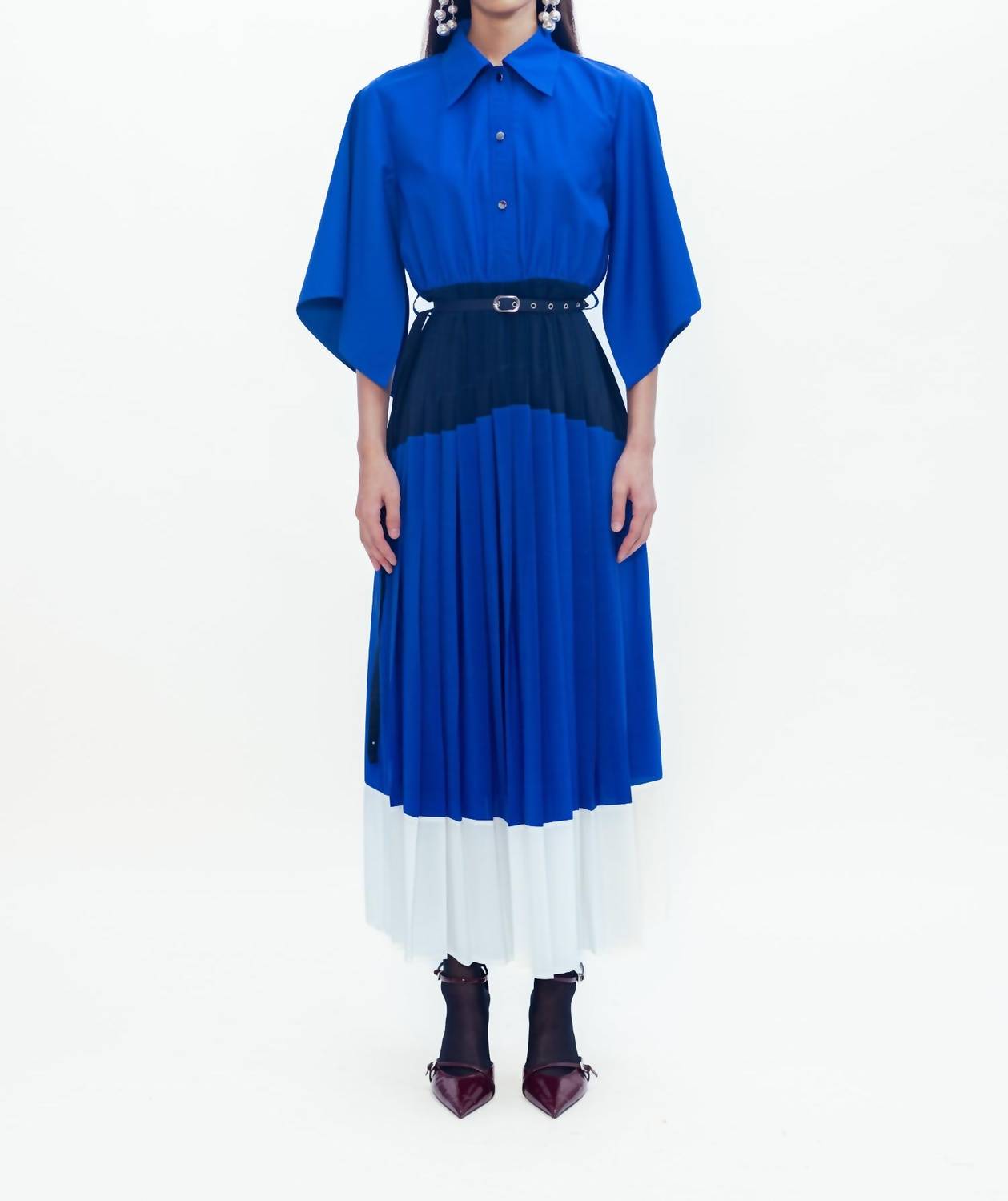 LOVEBIRDS Mirage Midi Dress in cobalt blue black ivory - women's dress