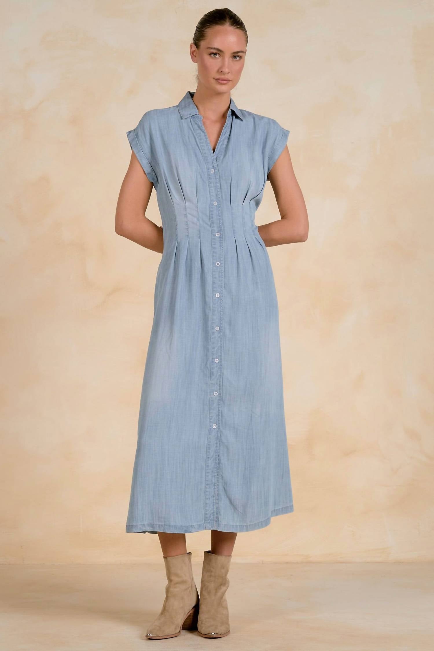 Elan - Chambray Midi Button Down Dress
