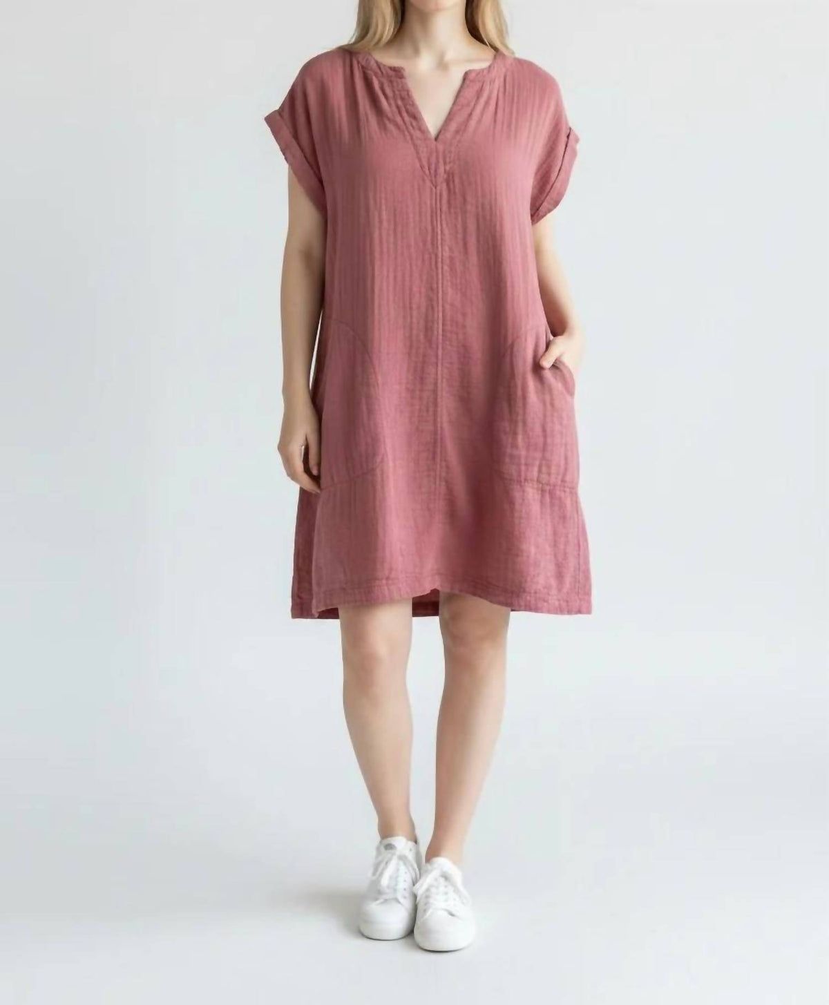 Mododoc - Roll-up Short Dolman Sleeve Shirt Dress