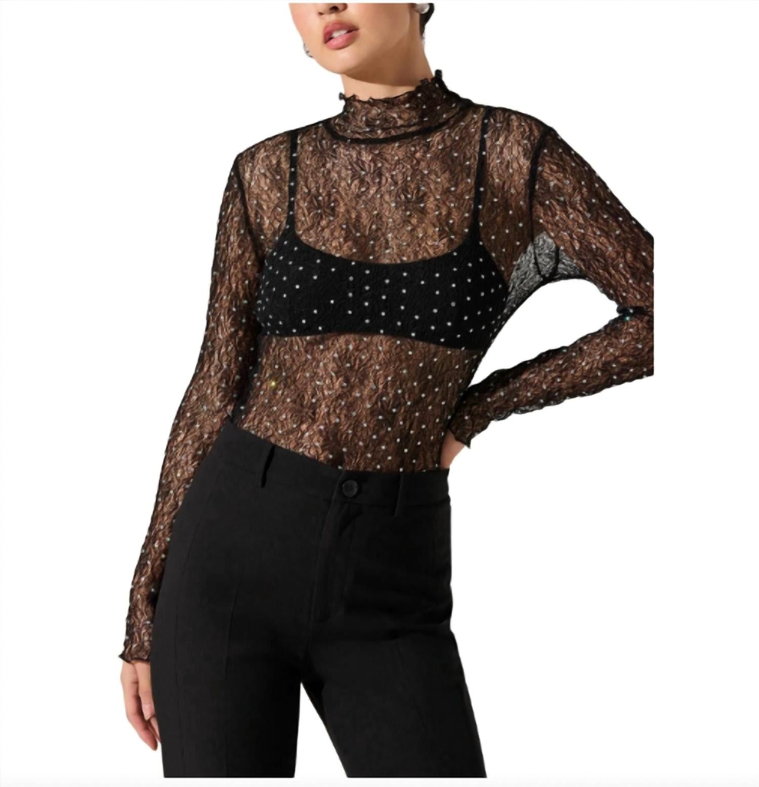 ASTR Kyra Lace Mock Neck Top in black - women's blouse
