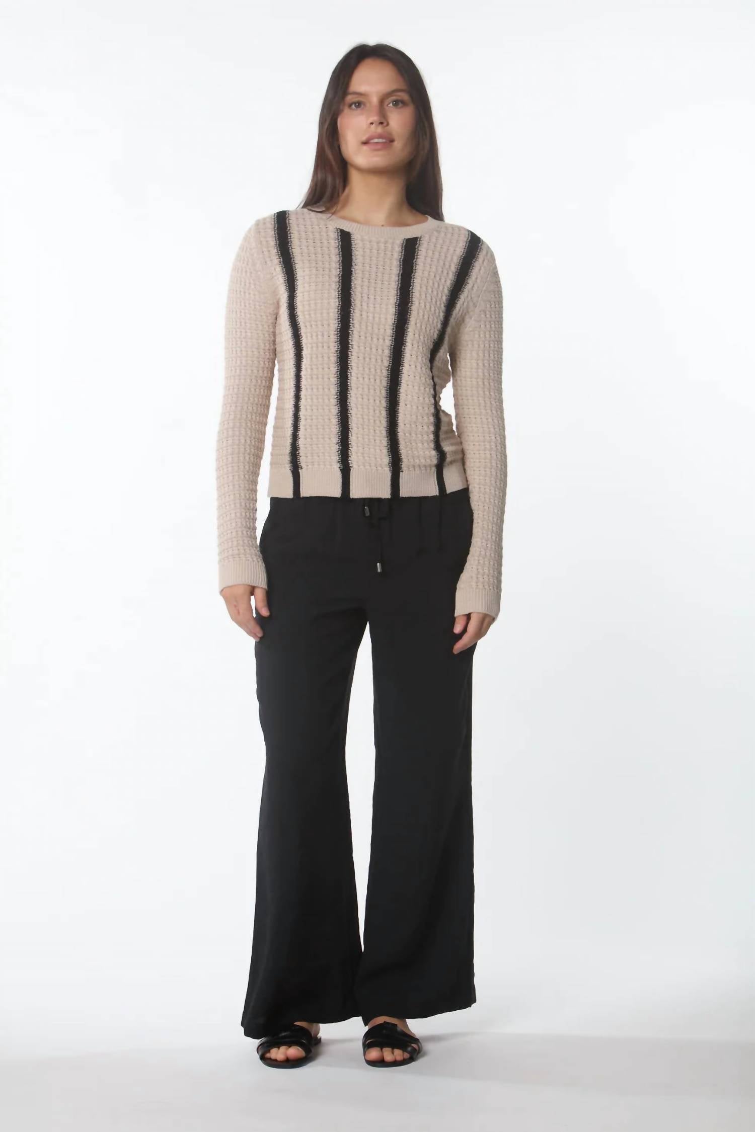 Kokun - Stripe Textured Crew Sweater