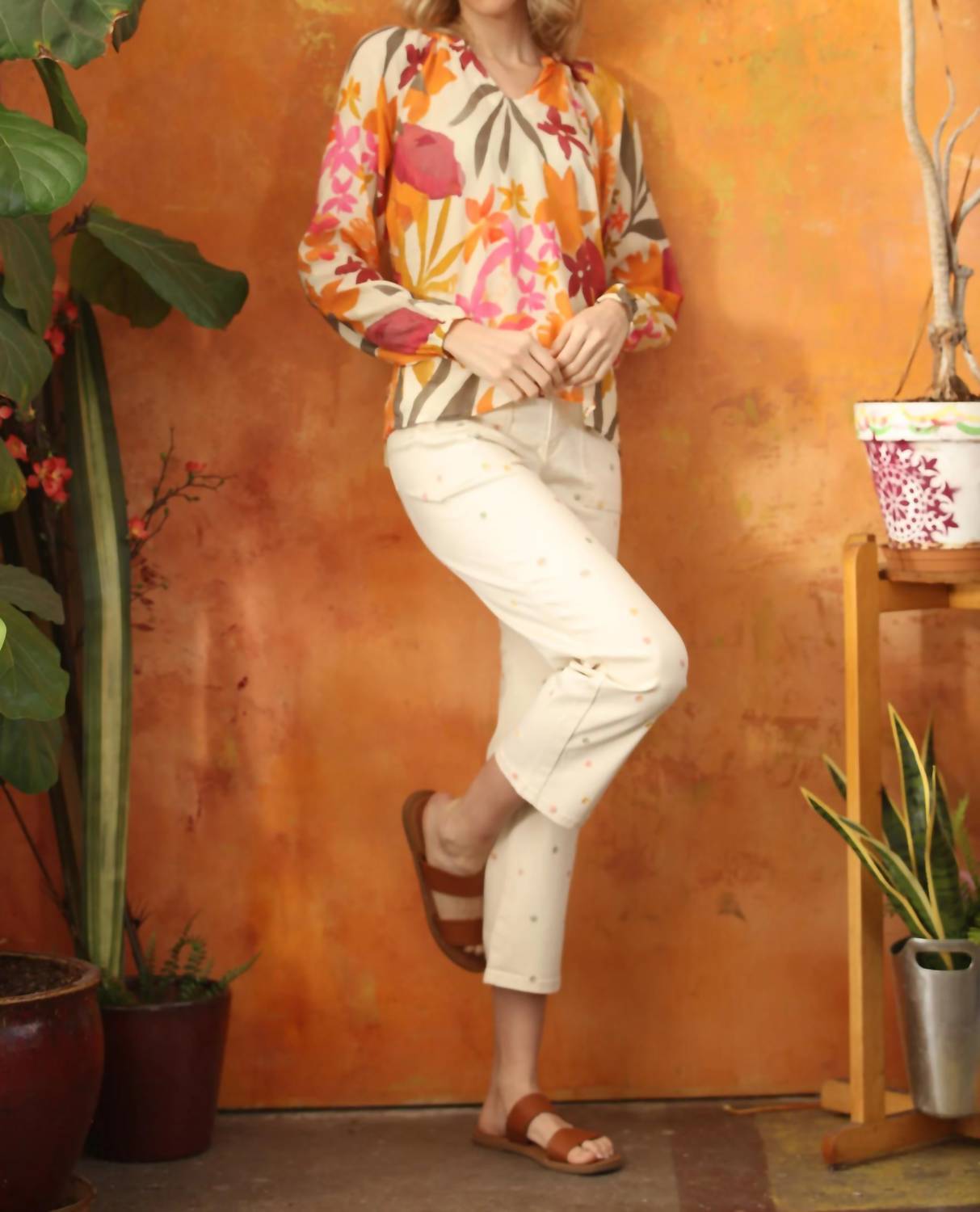 Charlie B - Printed Raglan Sleeve Popover Blouse