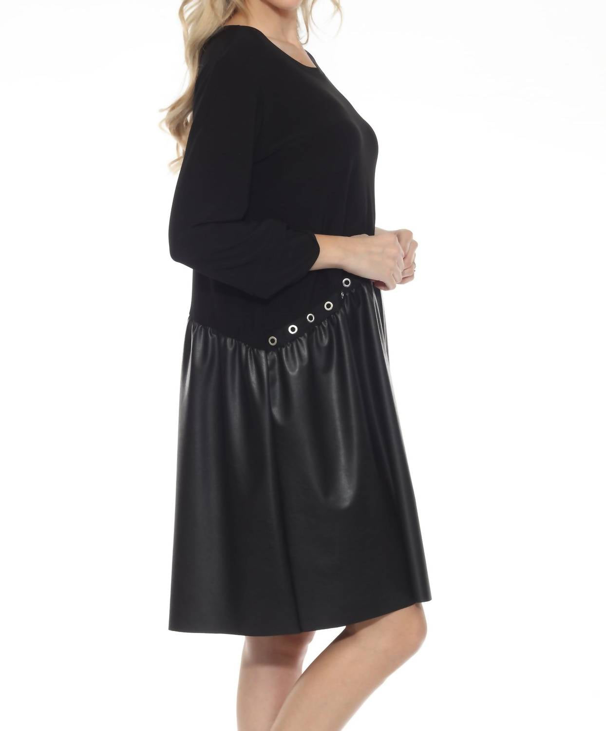 Joseph Ribkoff - Women's Grommet Accent Faux Leather Shift Dress