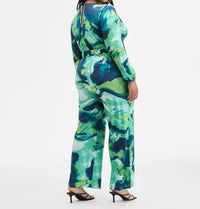 Nina Parker Trendy Long-sleeve Ring-detail Jumpsuit - Plus in neon marble - women's pants - alternate view