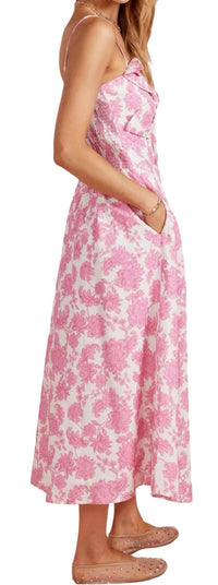 Strut & Bolt Garden Bow Flower Sleeveless Midi Dress in pink white - women's dress - detail view