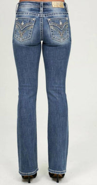 Miss Me Women's Mid Rise Boot Cut Cross Stitch Jeans in vintage blue - women's jeans - detail view