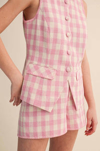 &Merci - Gwen Gingham Tweed Vest & Shorts Set