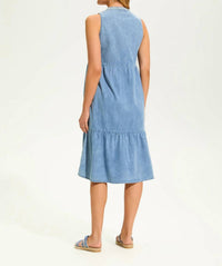 Fdj - Light Denim Tiered V-neck Midi Dress