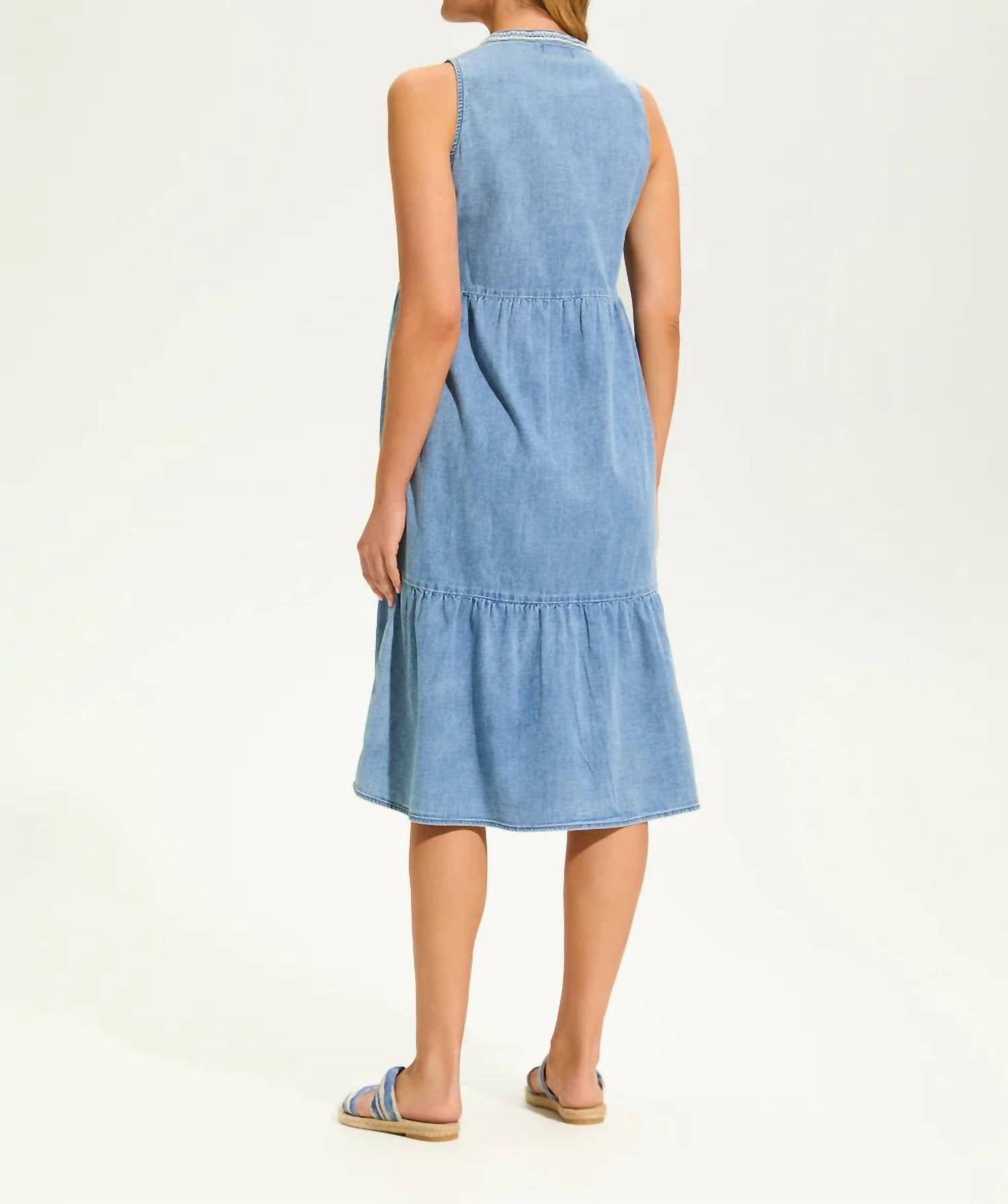 Fdj - Light Denim Tiered V-neck Midi Dress