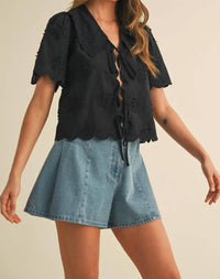 &Merci - Tie Front Collard Lace Top