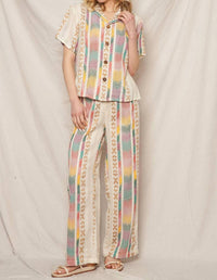 En Creme - Embroidered Pants With Back Elastic