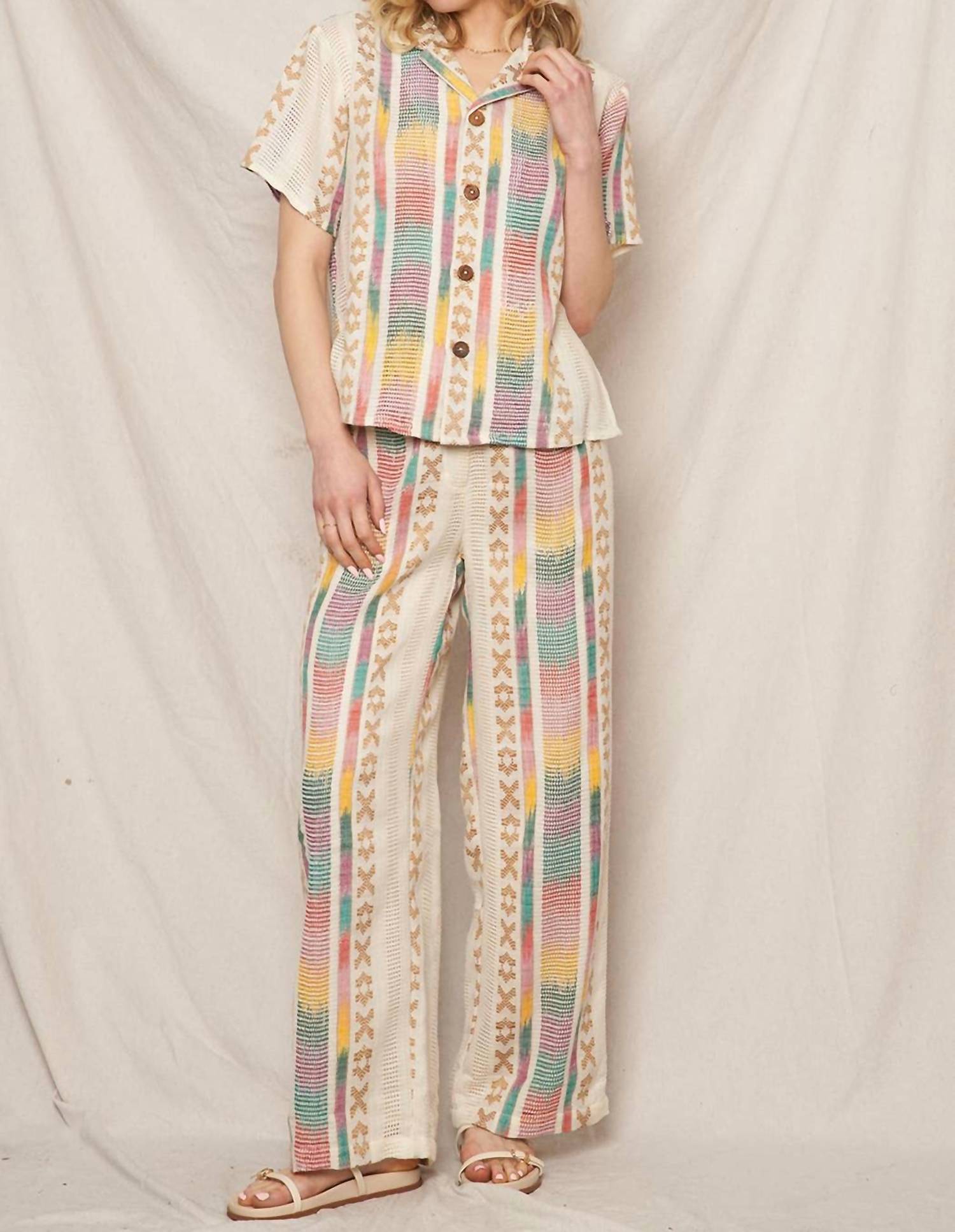 En Creme - Embroidered Pants With Back Elastic