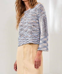 Tribal - Open Stitch Crewneck Bell-sleeve Sweater
