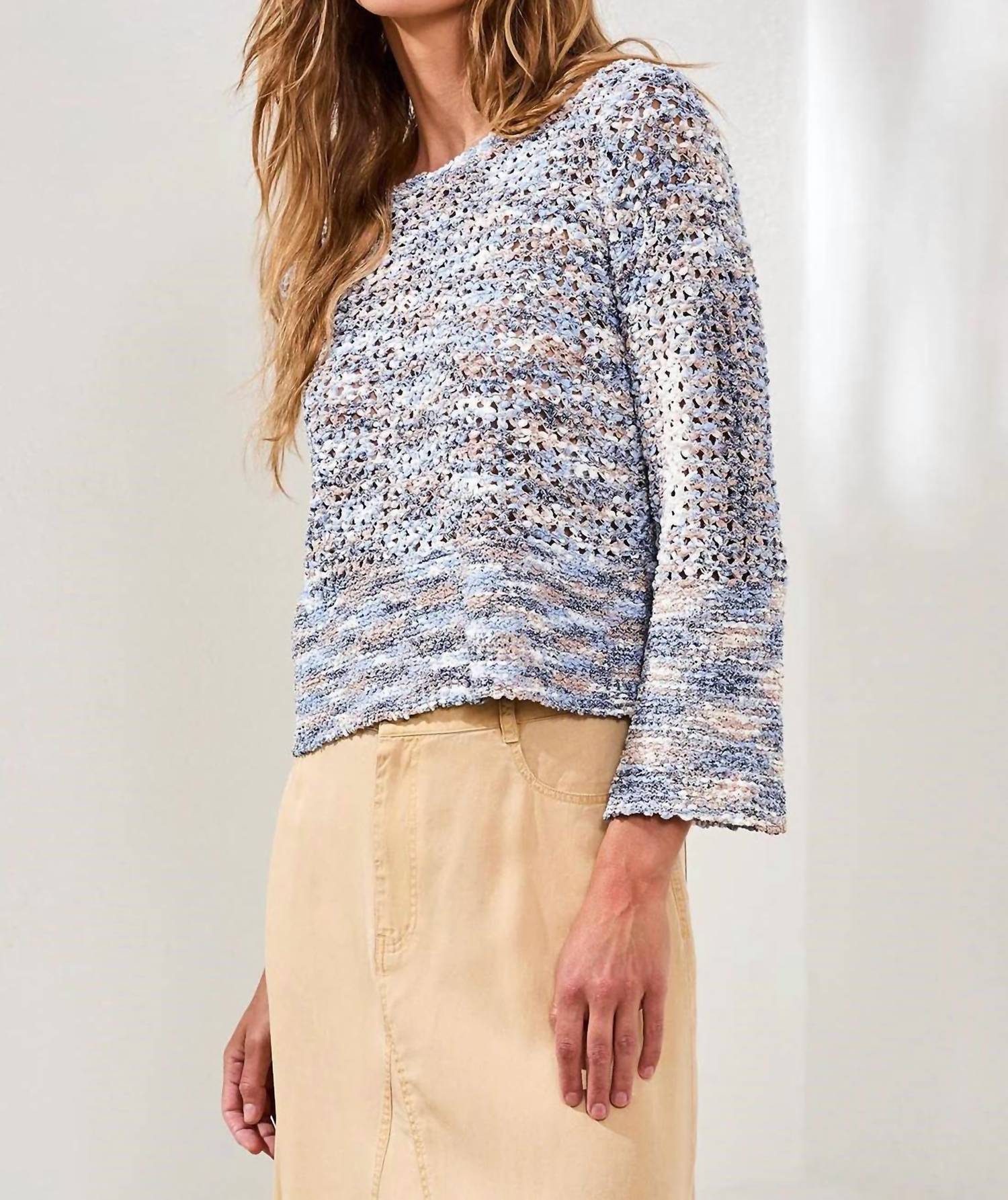 Tribal - Open Stitch Crewneck Bell-sleeve Sweater