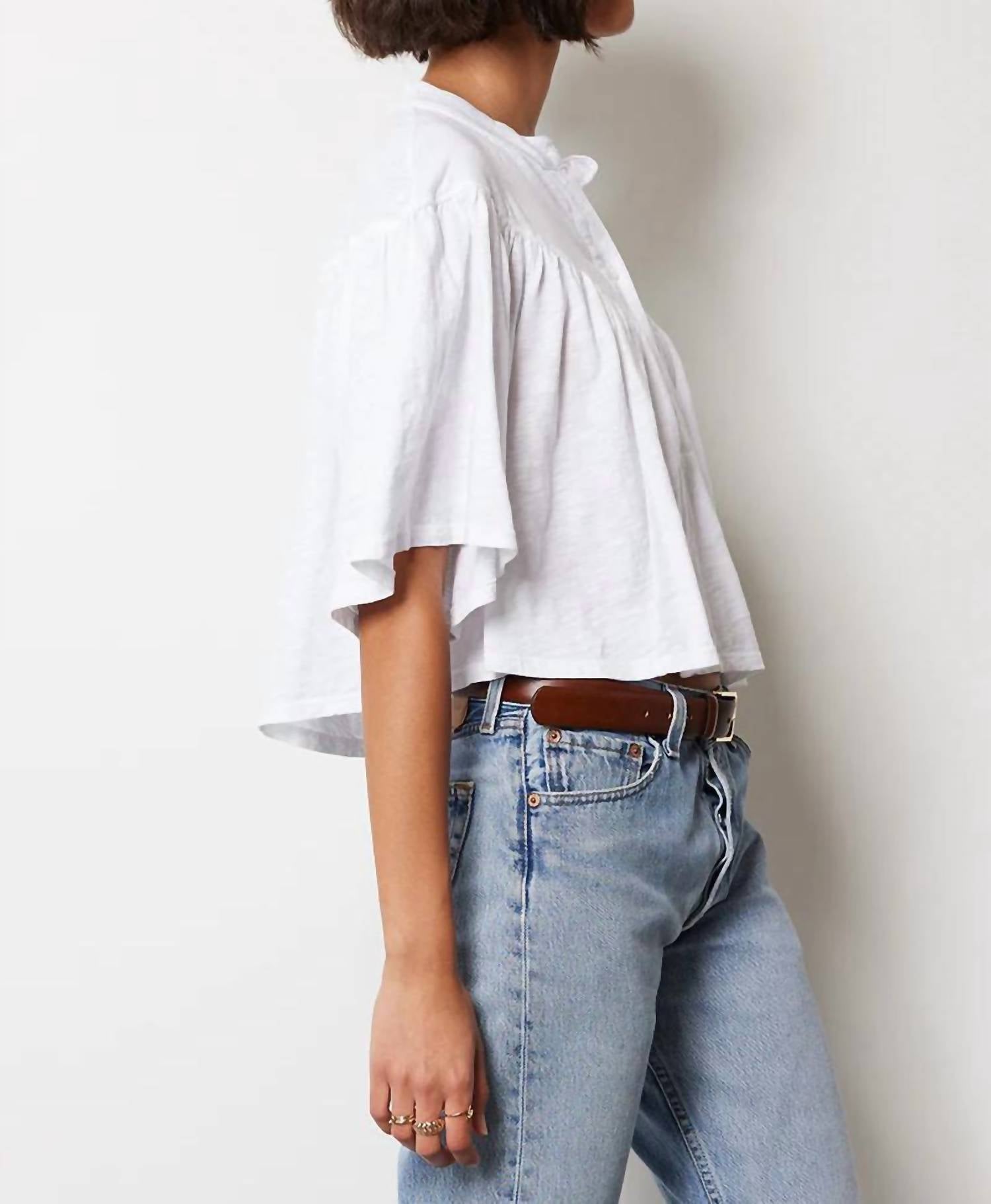 bobi Blake Boho Henley Blouse in white - women's blouse - alternate view
