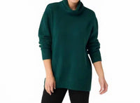 COCO + CARMEN Heavenly-luxe Cowl Neck Cable Sweater With Pockets in teal - women's sweater