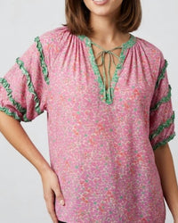 Briarwood Tia Floral Ruffled Top in pink - women's blouse - detail view
