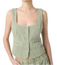 BLANKNYC Button-up Fitted Crop Vest in desert sage - women's jacket
