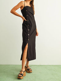 Miou Muse - Button Detail Linen Long Dress