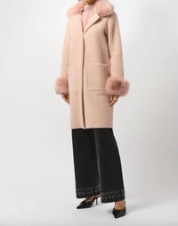 Joseph Ribkoff - Feather Yarn And Faux Fur Sweater Coat
