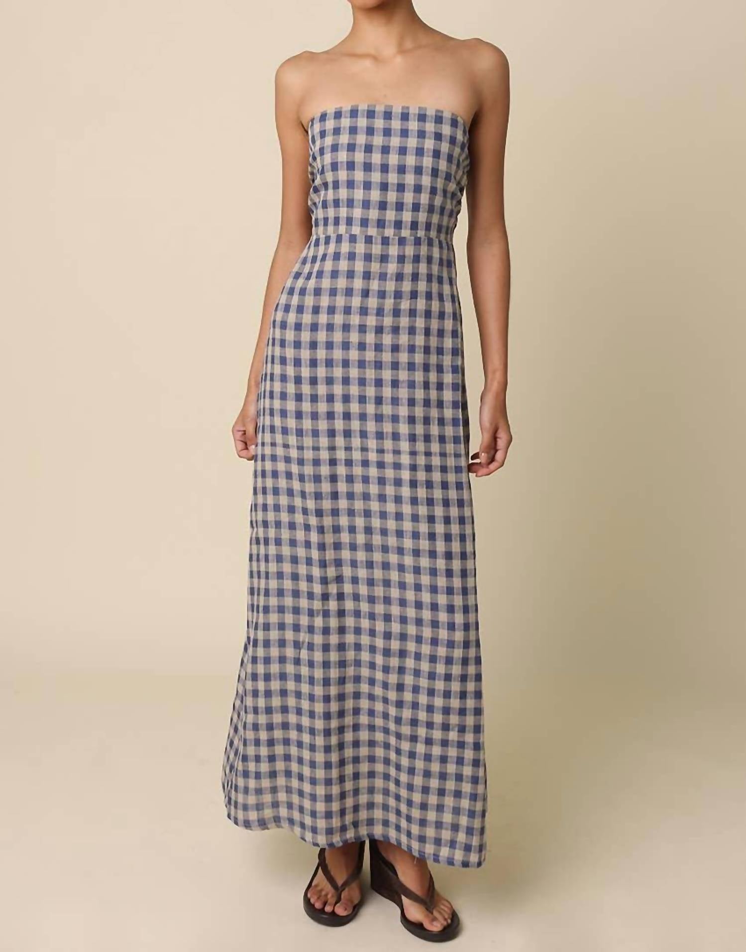 Olivaceous - Mollie Gingham Linen Dress