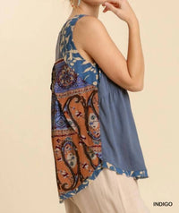 Umgee - Mixed Print Babydoll Tank Top