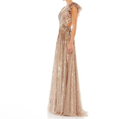 MAC DUGGAL Sequin Cutout Lace Up Back Gown in copper - women's dress - detail view