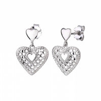 Gold & Honey - Women's Sterling Silver Quilted Drop Heart Earrings And Pendant Necklace Set