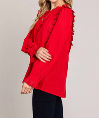 Cotton Bleu - Lace Trim Ruffle Top