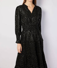 SAIL to SABLE Smocked Waist Midi Dress in black - women's dress - detail view