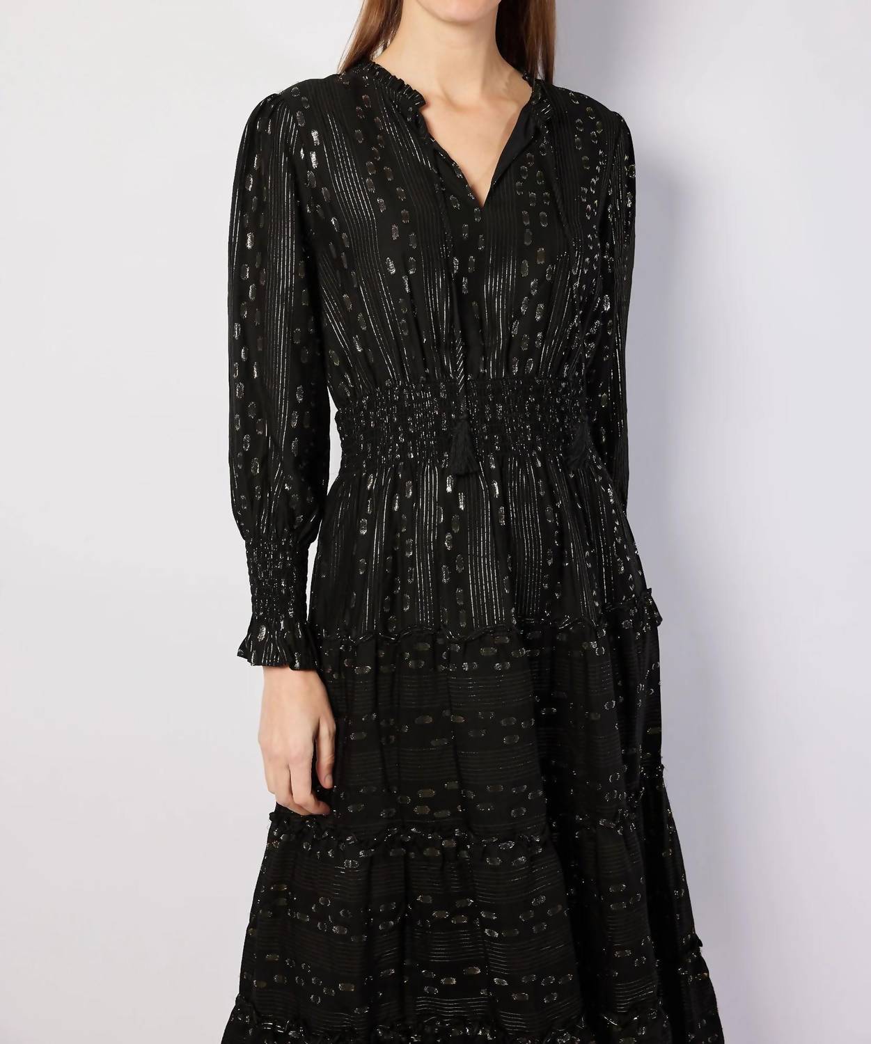 SAIL to SABLE Smocked Waist Midi Dress in black - women's dress - detail view