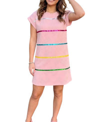 Entro - Angel Cap Sleeve Trim Embellished Dress