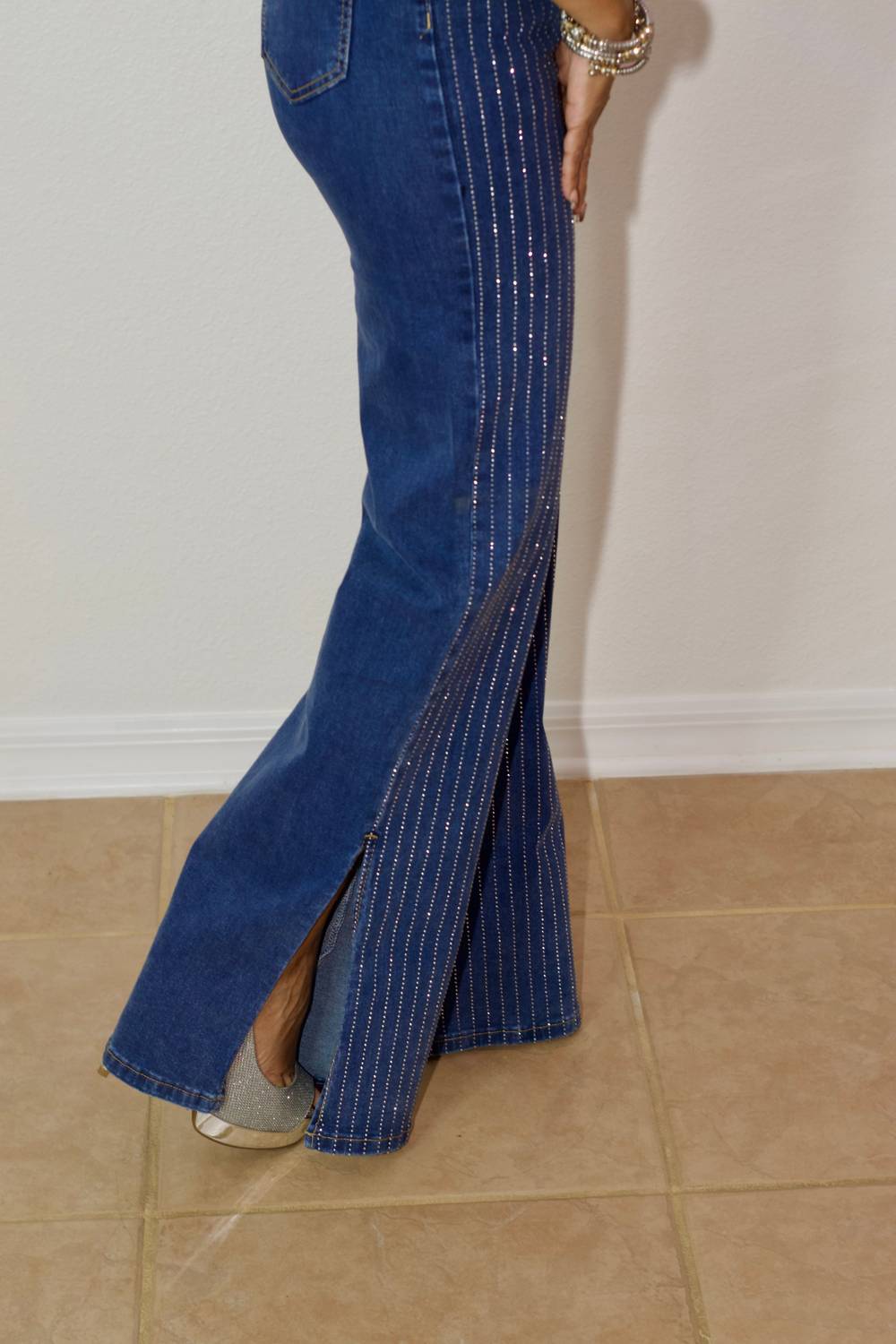Lizette Collection - Fancy Metallic Lines Denim