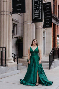 Sherri Hill A-line Hot Fix Prom Dress in emerald - women's dress - detail view
