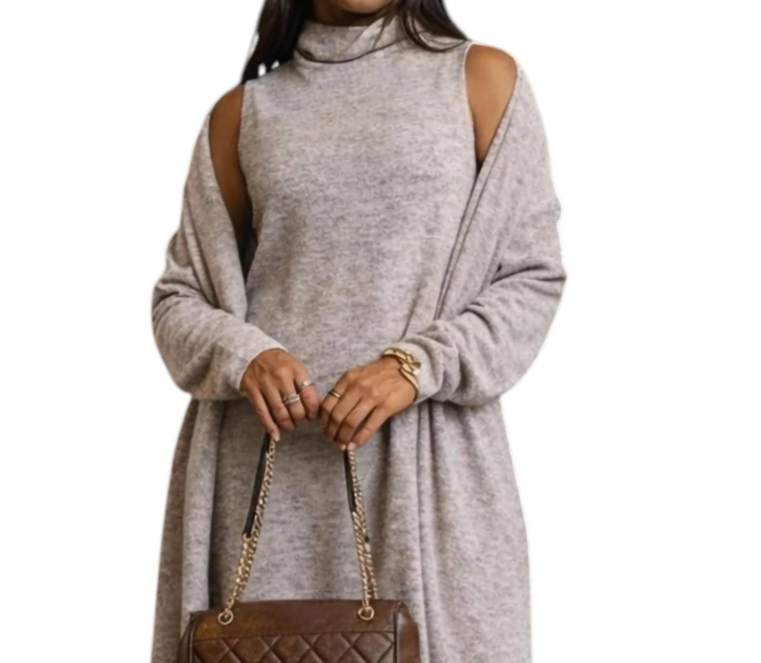 Dear Scarlett - Soft Spoken Luxe Midi Dress With Coat