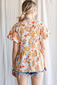 Style U - Paisley Print Short Sleeve Baby Doll Shirt