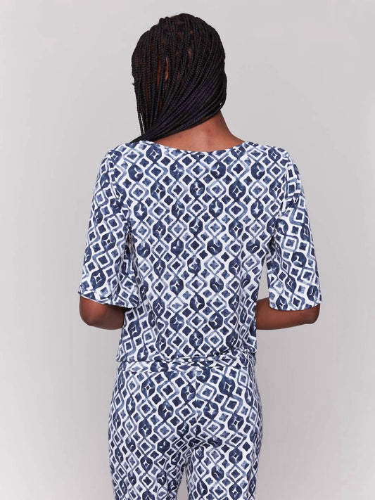 Charlie B - Twist Front Printed V Neck Top