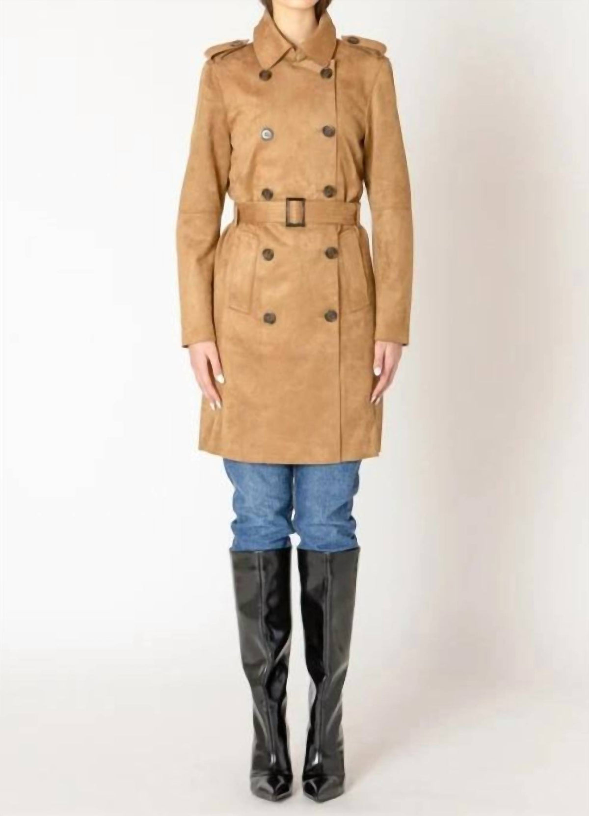 Black Tape - Faux Suede Trench Coat