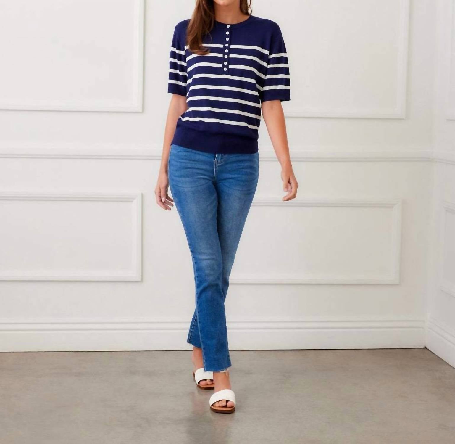Karen Kane - Henley Stripe Sweater