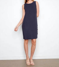 Charlie B - Sleeveless Shift Dress with Decorative Side Button Detail