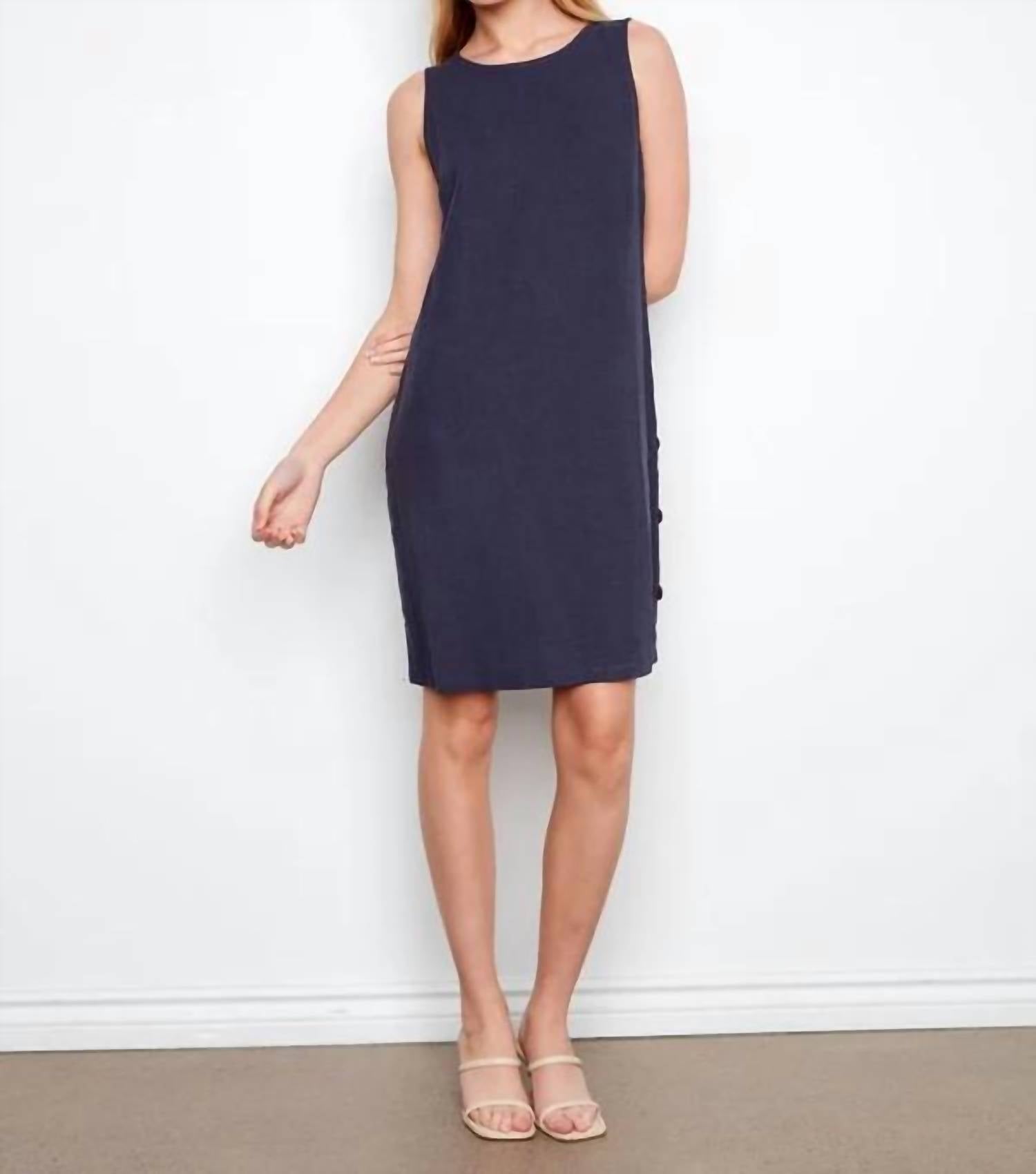 Charlie B - Sleeveless Shift Dress with Decorative Side Button Detail