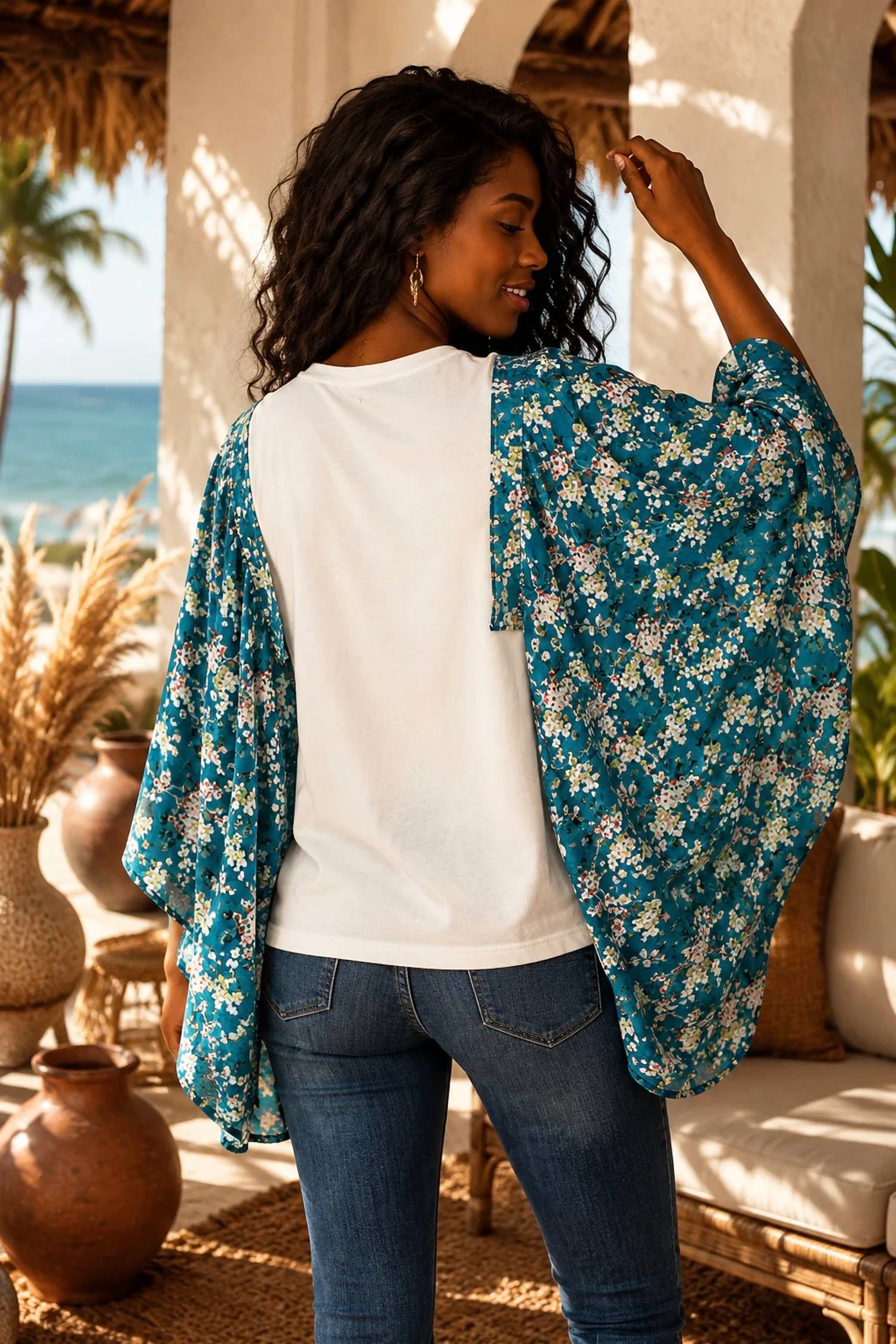 Surelymine - Floral Kimono Sleeve Top