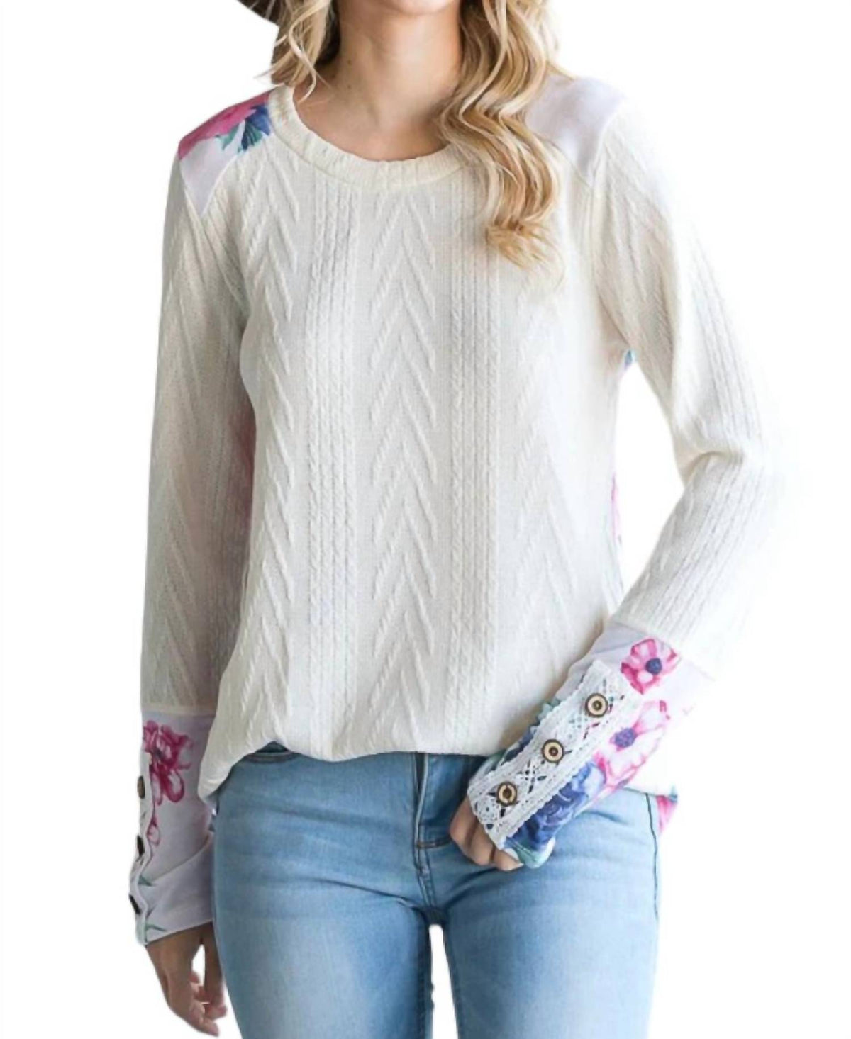 7Th Ray - Cable Knit Button Long Sleeve Top