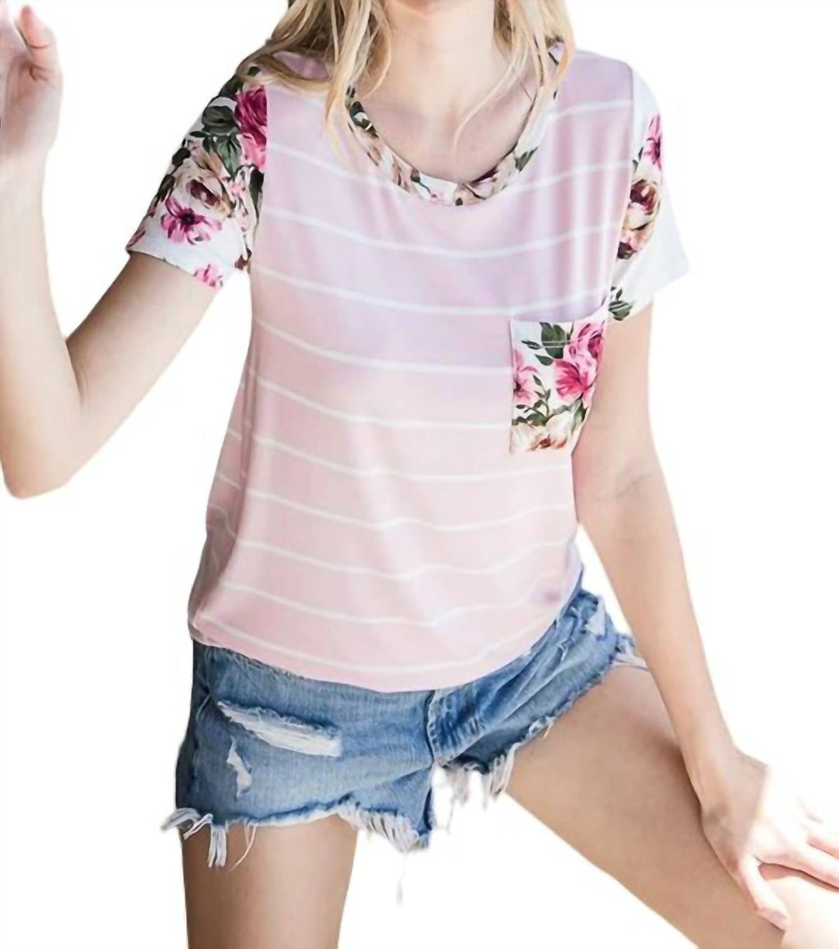 7Th Ray - Floral Stripe Pocket Tee