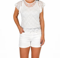 7Th Ray - Sheer Lace Ruffle Sleeves Top