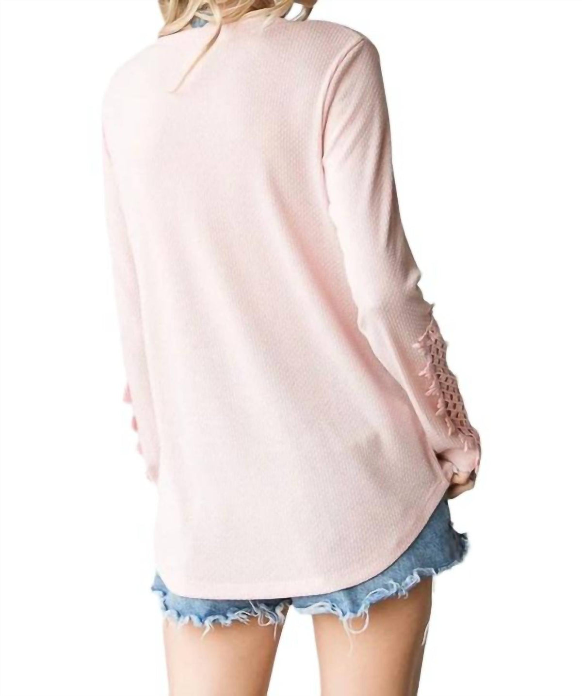 7Th Ray - Waffle Knit Lace Sleeve Top