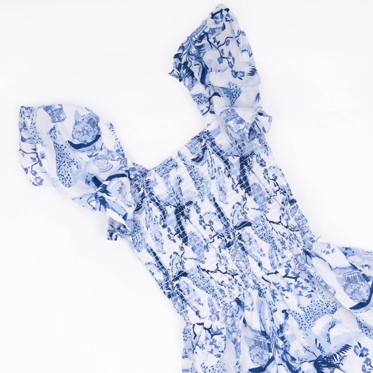 8 Oak Lane - Leopard Palms Smocked Flutter Sleeve Dress